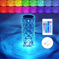 Crystal Touch Night Light (16 Colors) - Rose Diamond Table  Lamp with Remote Control, USB Table Lamp